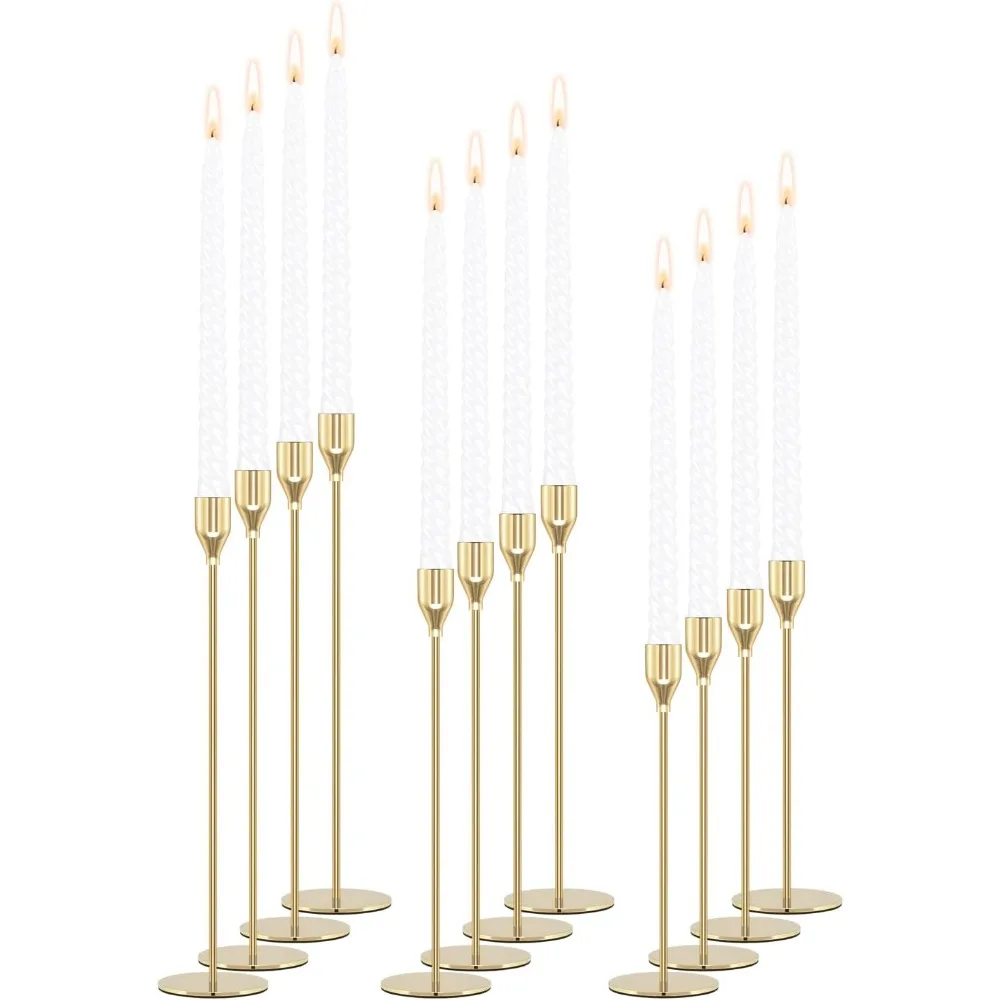 

Gold Candle Holder Set of 12 Candlestick Holders Taper Candle Holders Metal Tall Candle Stick for Wedding Tables Centerpieces