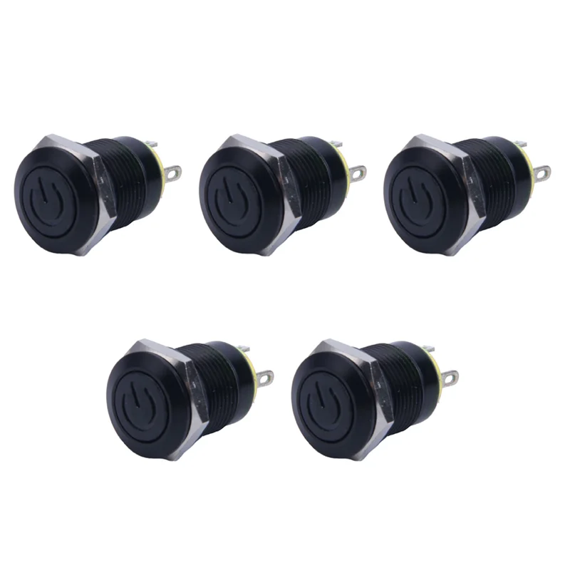 

5X 12V 2A 9.5Mm LED Metal Cap Power Momentary Push Button Switch Car DIY Modified, Yellow