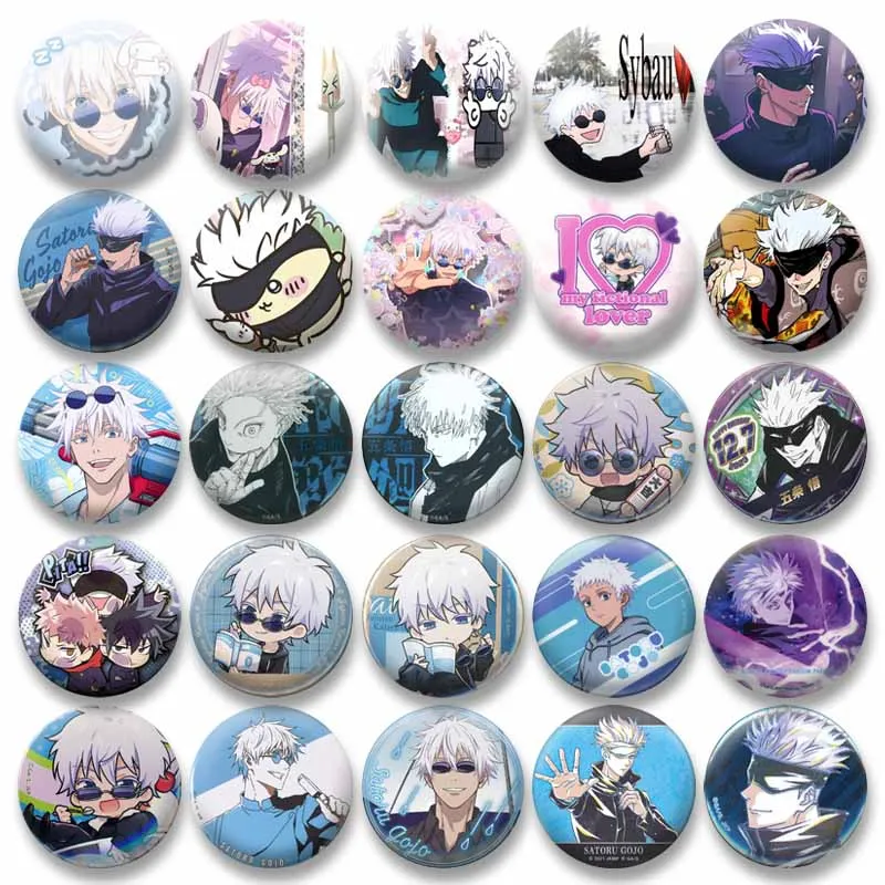 Cartoon Animation Collection Round Brooch Cute Anime Figure Gojo Satoru Badge Jewelry Pins Gifts for Friends Bag Hat Shirt Decor