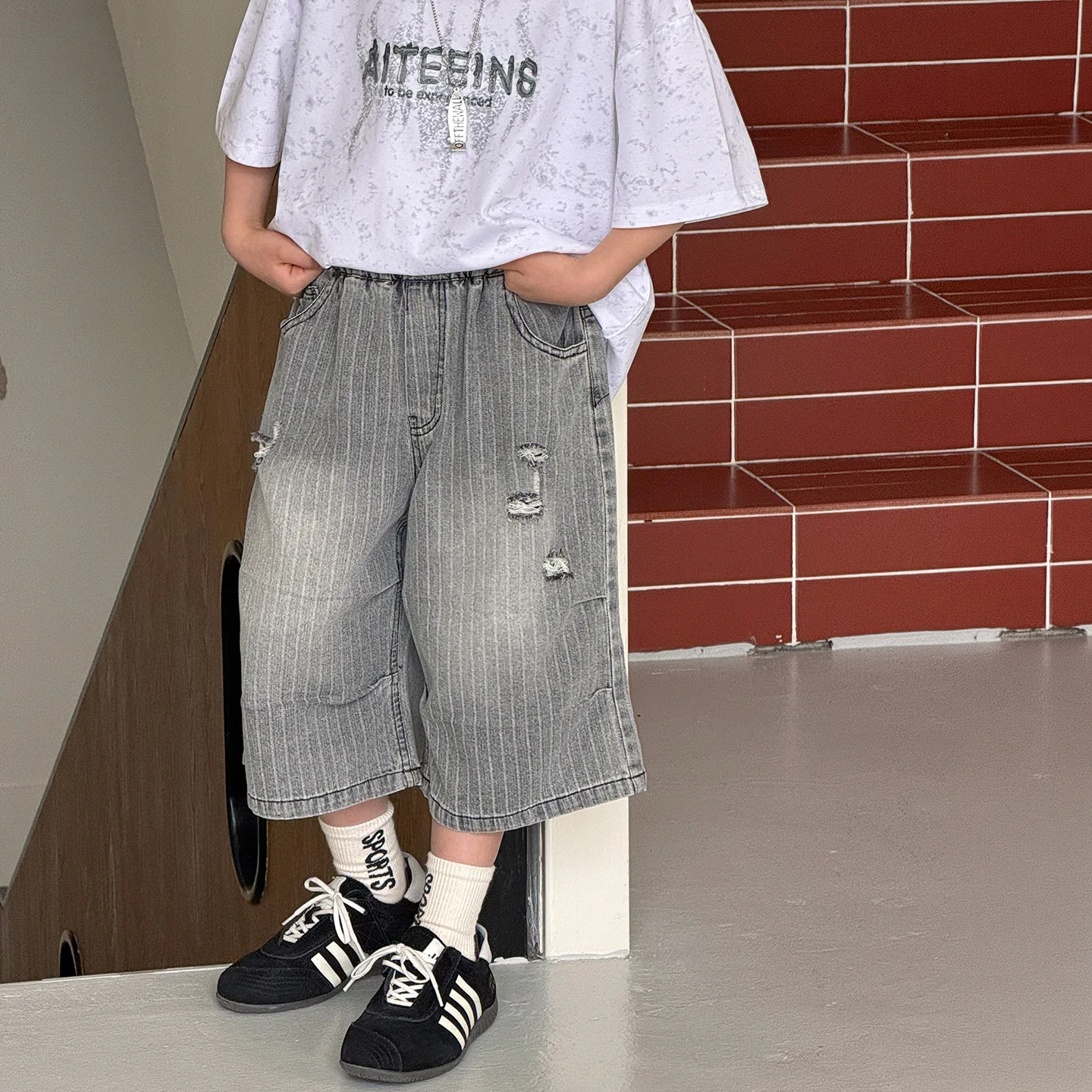 Boys Pants 2026 Spring And Summer New Children's Clothing Korean Style Boys And Girls Casual Fashion Vertical Jeans Pants