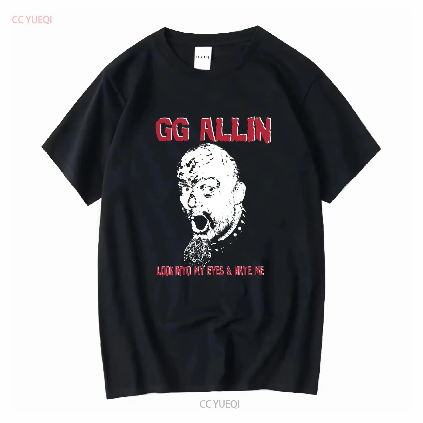 GG Allin Look Into My Eyes And Hate Me 00s T shirt U2607 vintage Washed Casual Top For Everyday Wear Stretched graphic