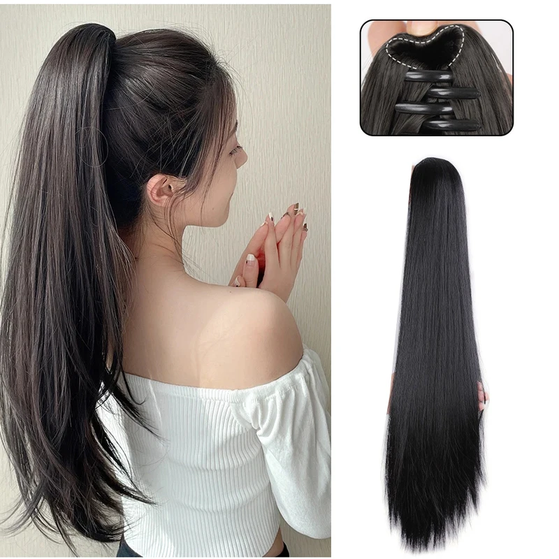 18Inch Synthetic Straight Claw Clip On Ponytail Hair Extension  Ponytail Extension Hair For Women Pony Tail Hair Hairpiece