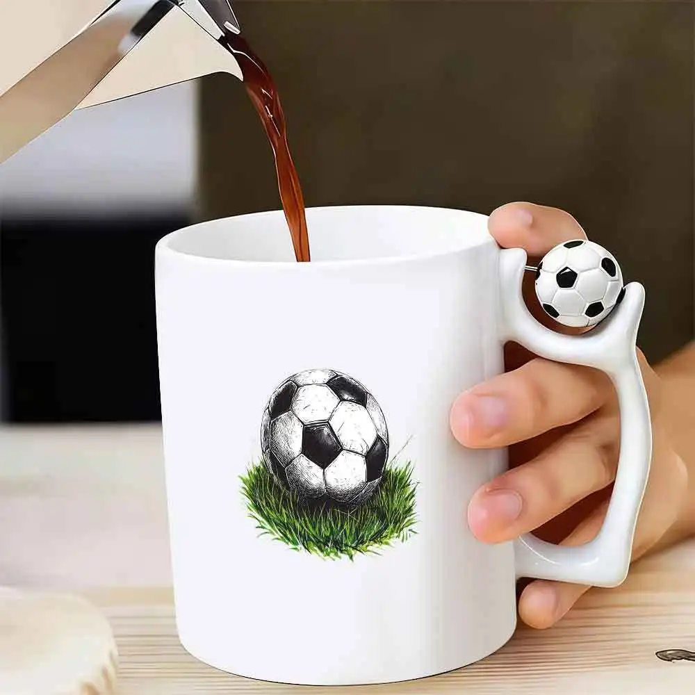 Creative Football Mug, Pack of 1, 11 oz Ceramic Mug with Foot Ball Handle, Novelty Coffee Mug with Unique Football Mug Handle, 1