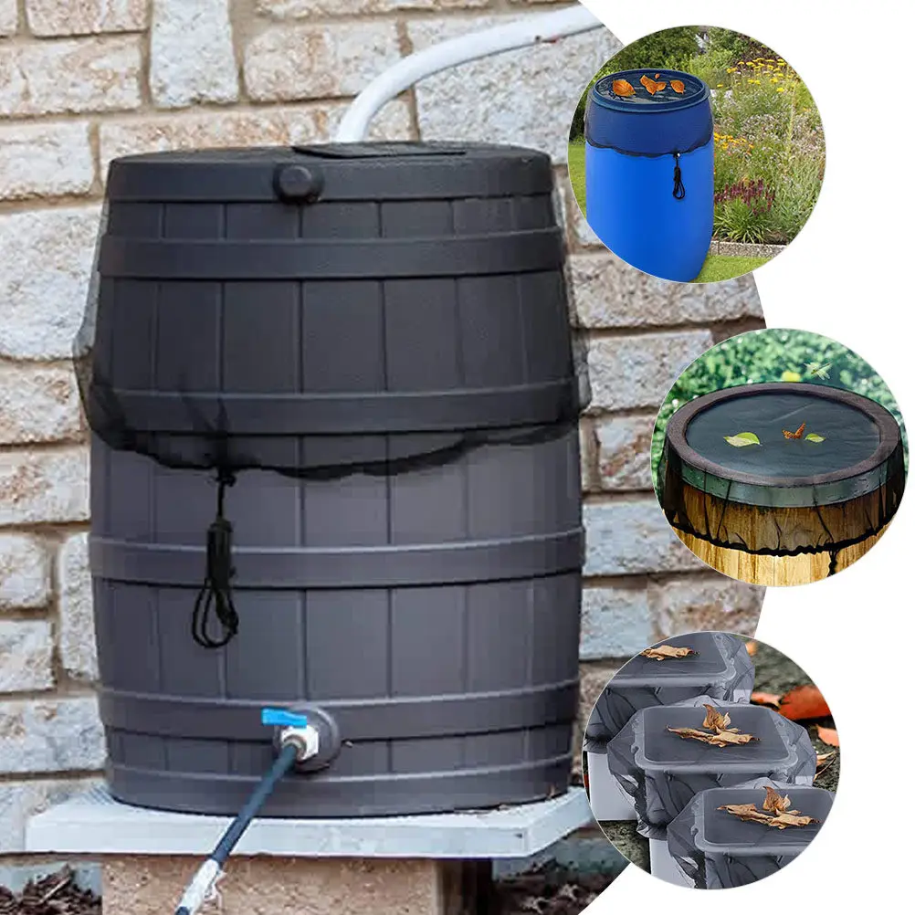 

Набор из 3-х сетчатых чехлов для дождевых баков с завязками, черные защитные сетки для ведер, принадлежности для сбора дождевой воды в саду