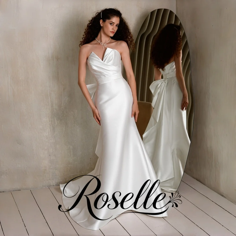 ROSELLE Strapless Sleeveless Mermaid Elegant Wedding Dress V-Neck Bow Pleat Open Back 2026 Bridal Customized свадебное платье