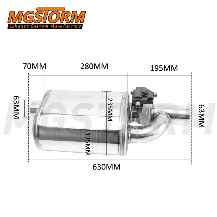 Exhaust Valved Pipe Electronic Valve Control Outlet 2.5inch Cutout 9.25x5.31inch Body 24.8inch Overall Length Car Muffler Kit