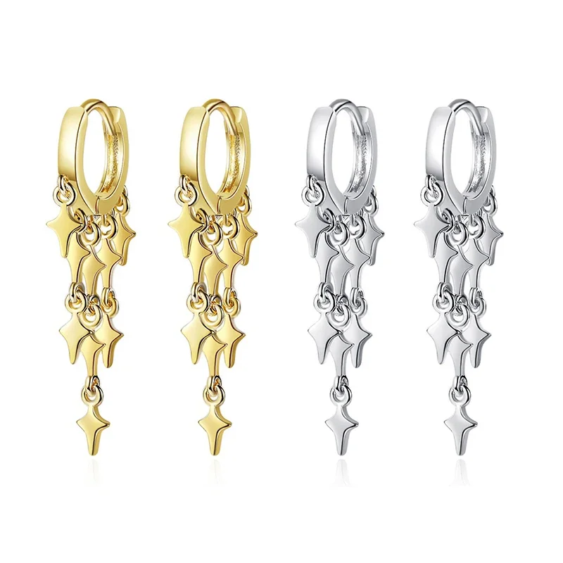 Women's New Fashion Stars Long Tassel Drop Earrings Small Huggies Flash Rain Design Bohemia Dangle Earring Piercing Accessory image 2