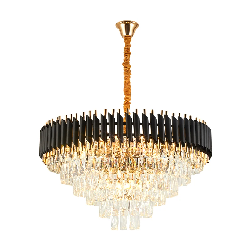 

2024 New Trend Black Series LED Crystal Chandelier Lighting Fixtures Lustre Suspension Luminaire Lampen For Living Room