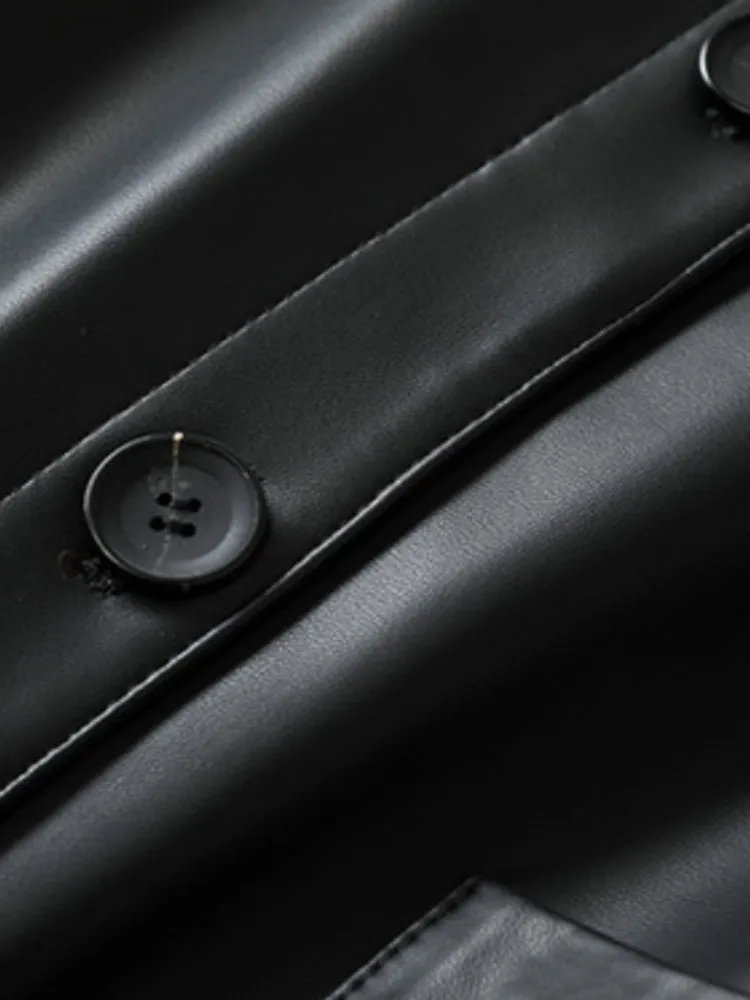 Giacca da donna in vera pelle con risvolto tinta unita stile retrò Capispalla in pelle di pecora a maniche lunghe con tasca monopetto allentata