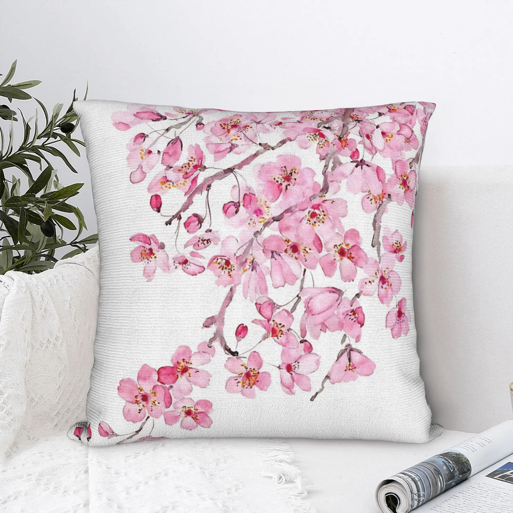 

Pillow Cover Pink Cherry Blossom Watercolor Morden Pillow Case For Office Car Home Decor Pillowcases