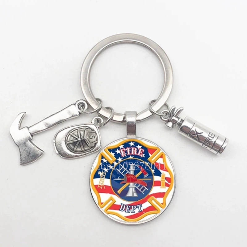 Hot Fashion Jewelry Dome Glass Alloy Keychain Firefighter Cool Exquisite Classic Gift