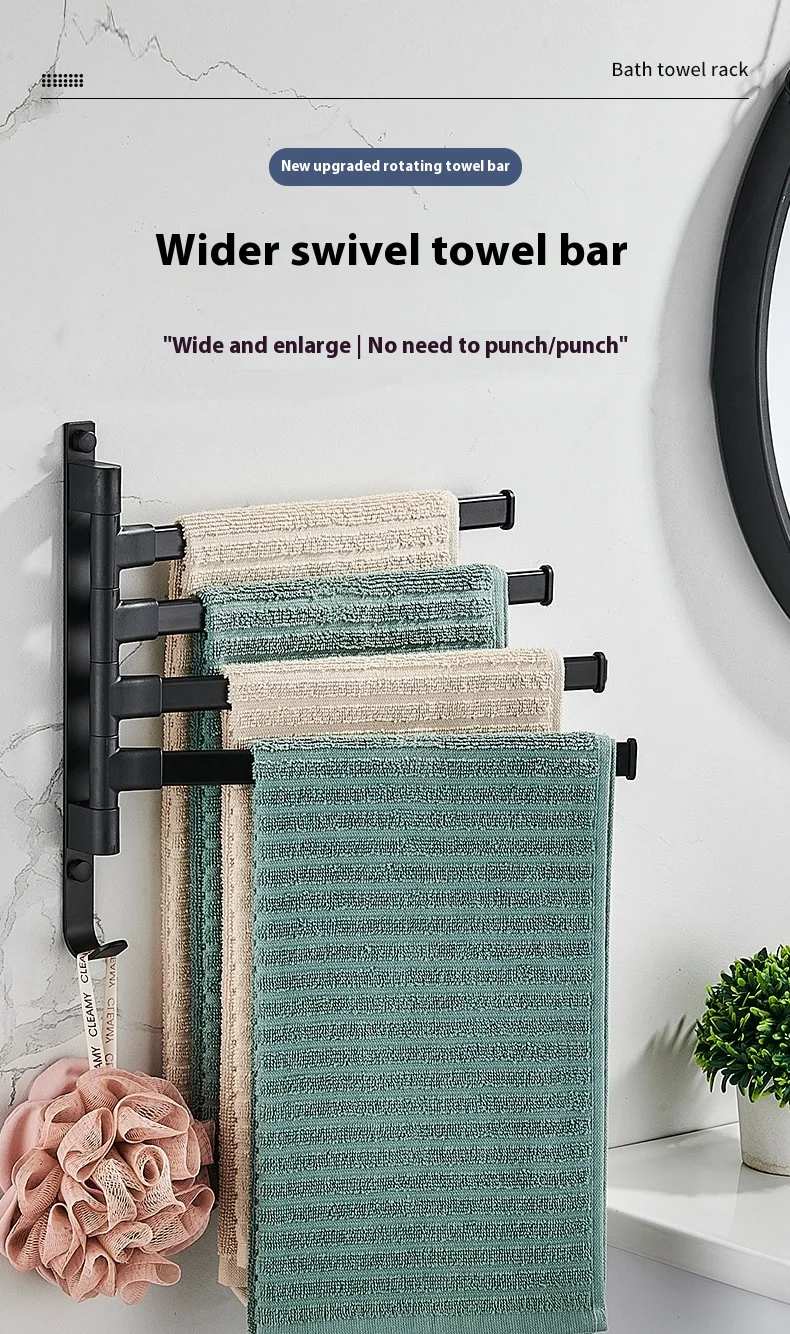 180° Rotating Foldable Towel Rack,Wall Mounted Bathroom Towel Holder,Rustproof Towel Rail,Space Saving Drying Rack