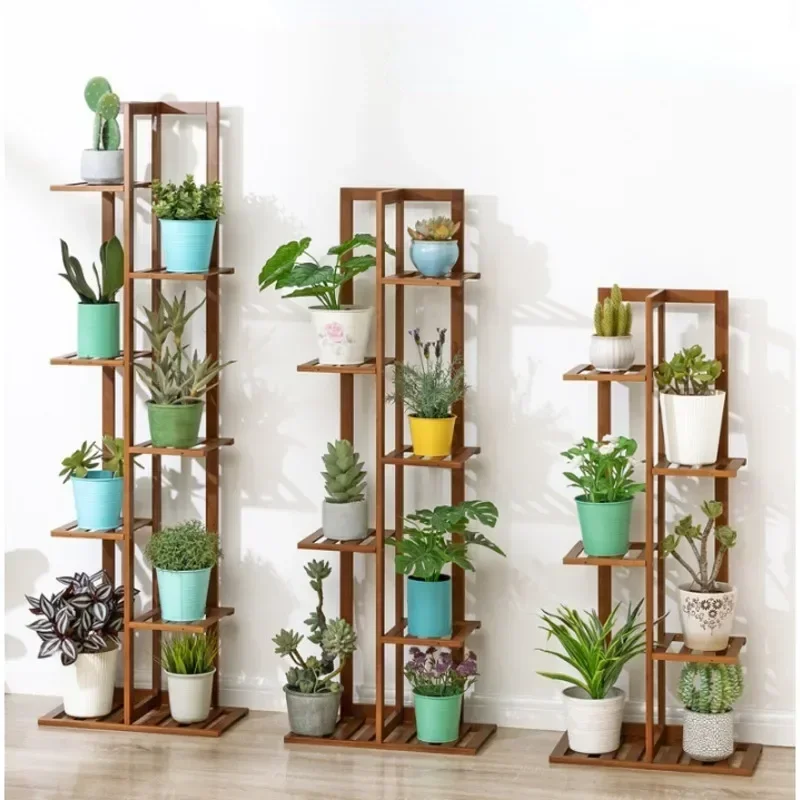 Storage Shelf Simple And Beautiful Plant Shelves Multi-layer Upright Bold And Thick Multi-colored Wood Shelf Flowerpot Stand