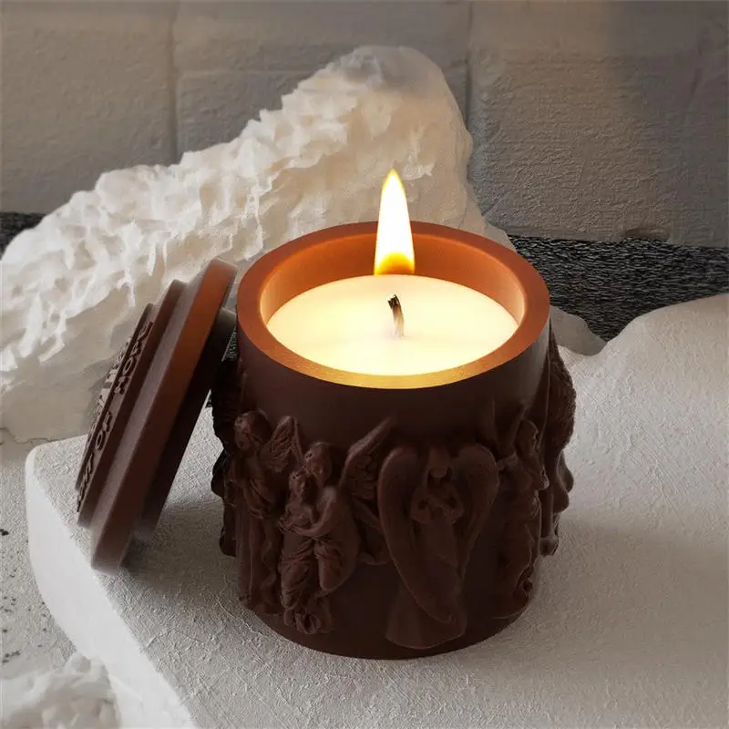 Candle Jar Silicone Mold With Lid Sculpture Storage Box Mold Epoxy Resin Gypsum Plaster Concrete Cement Home Decor Ornament ﻿