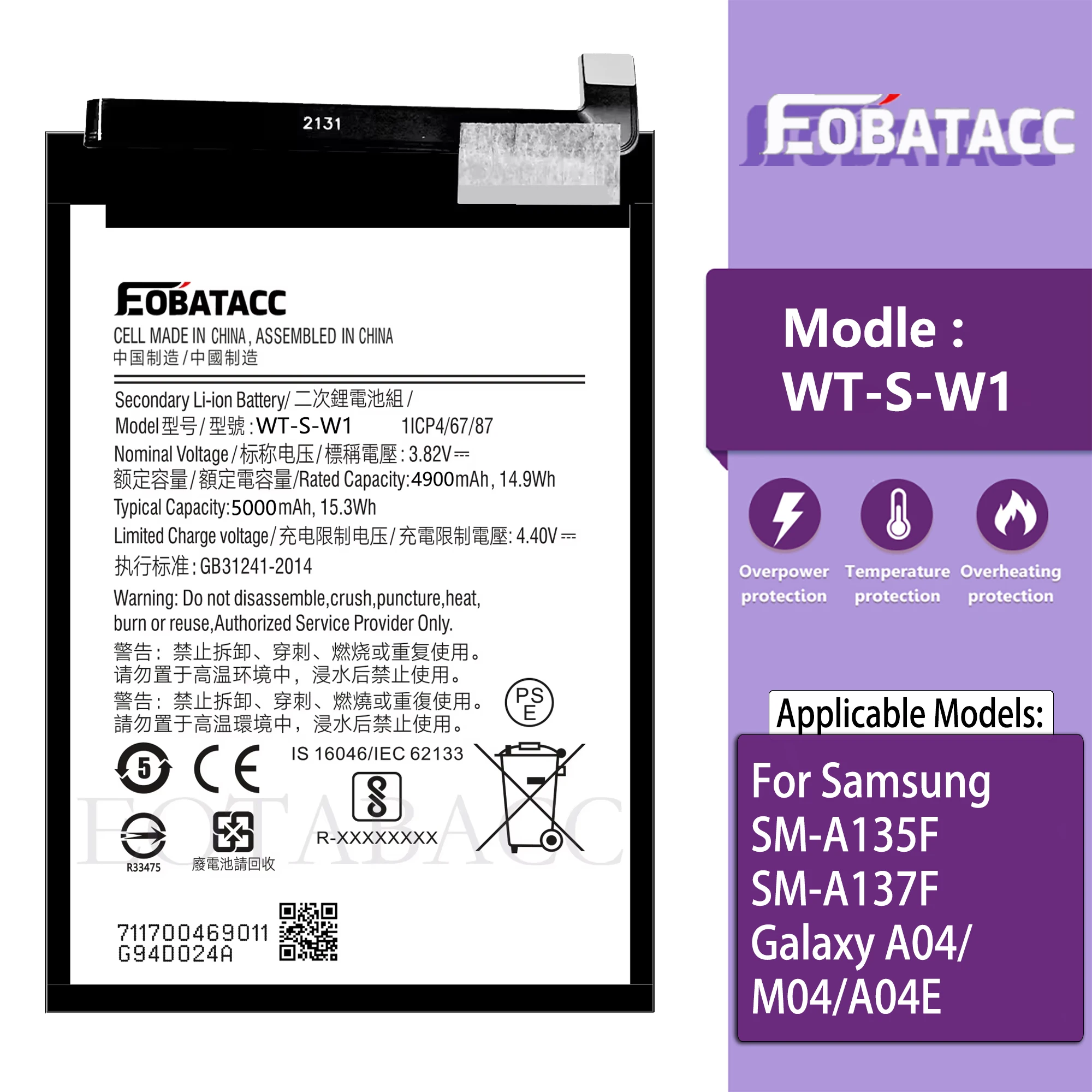 

EOTABACC 100% New High Quanlity Battery WT-S-W1 For Samsung A03 /A14 4G Battery +Tools