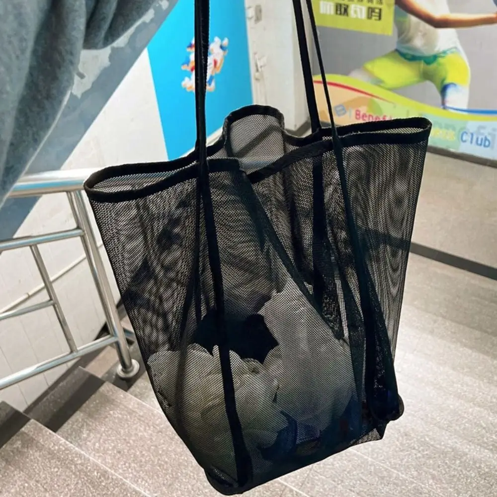 Portable INS Style Mesh Shoulder Bag Transparent Lightweight Mesh Tote Bag Large Capacity Handbag