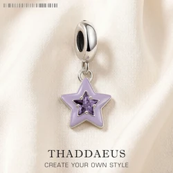 Violet Enamel Star Pendant Dangle Charm Hot Sell Europe Fashion European 925 Sterling Silver Trendy Gift For Women