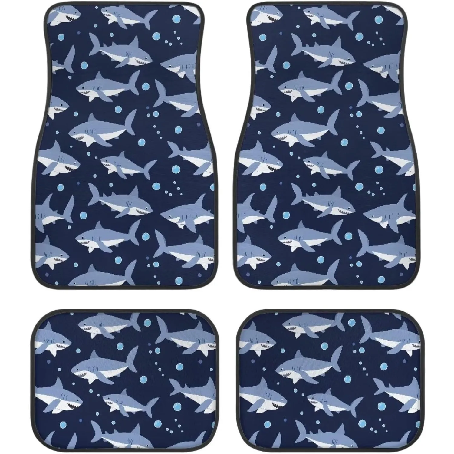 Complete Set Of 4pcs Shark Print Car Floor Mats, Designed Your Vehicle'S Flooring. These Universal Fit Mats Are Suitable For Suv