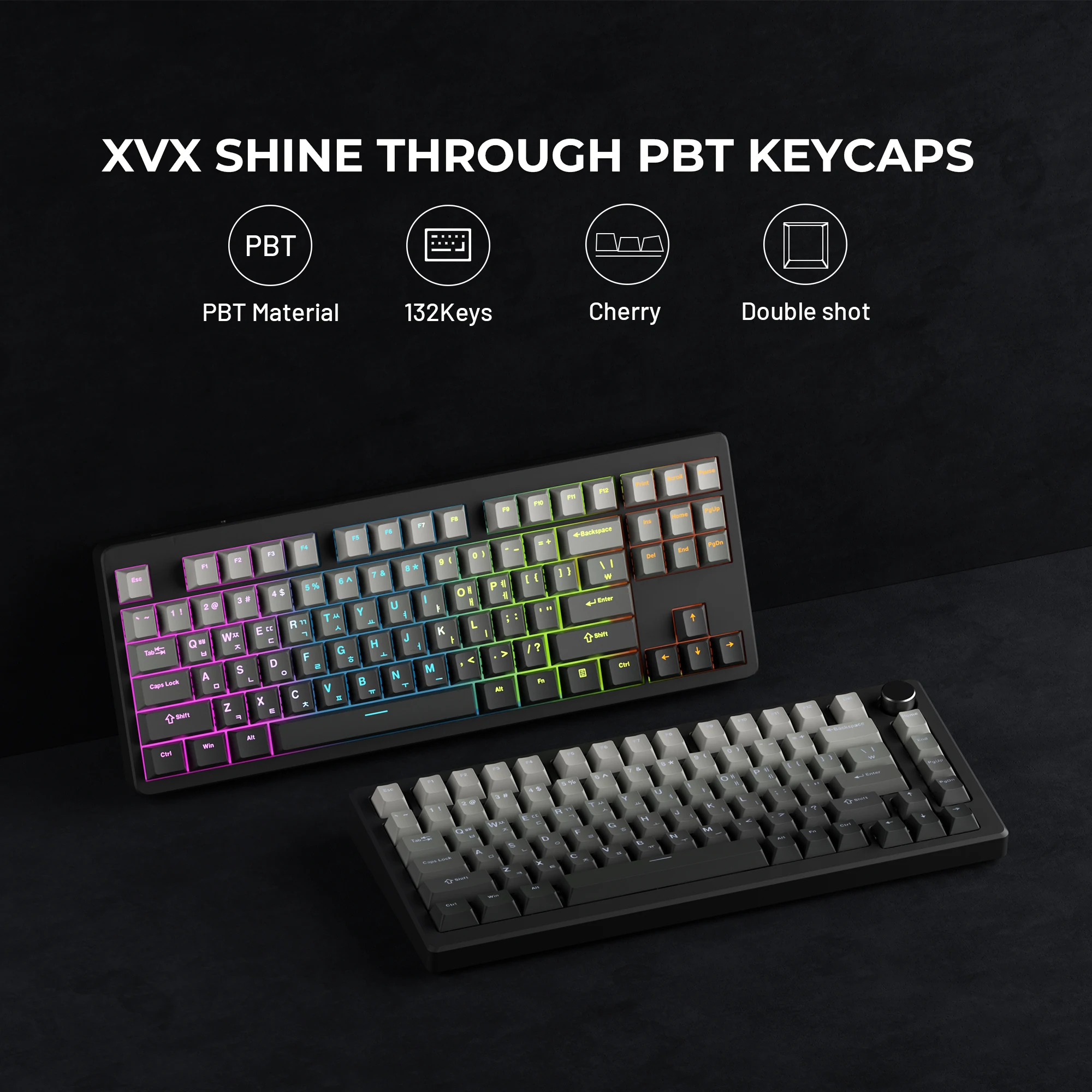 XVX Korean Top Print Shine Through Keycaps Gray Gradient PBT Key Caps for Mechanical Keyboards 132 Keys view 6