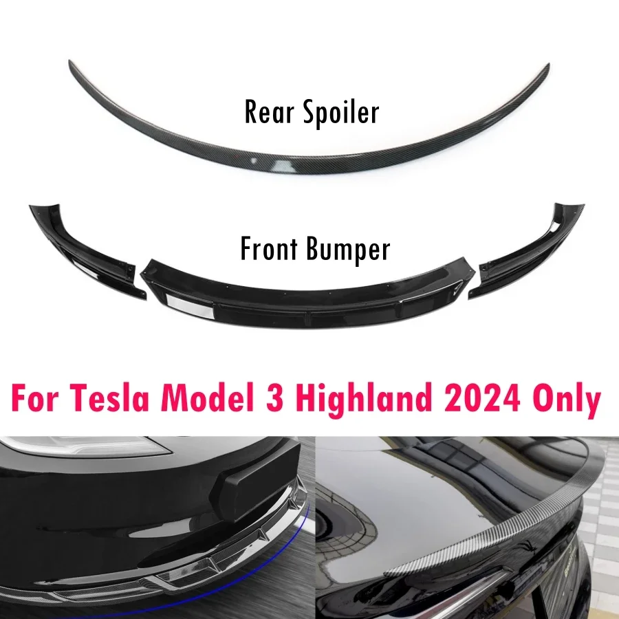 

For Tesla Model 3 Highland 2024 ABS Front & Rear Spoiler Bumper Lip Chin Carbonfiber Pattern Spoiler Splitter Protector Trim Car