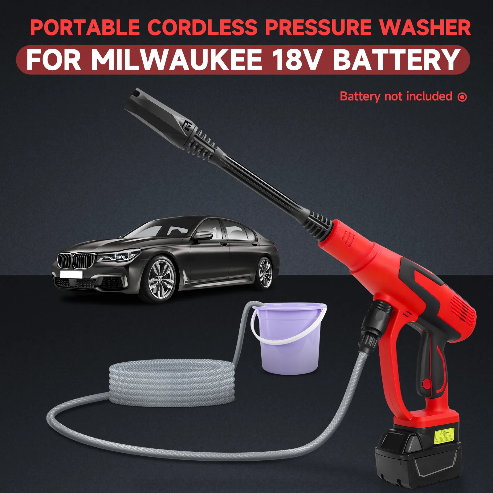 

Handheld Power Washer for Milwaukee 18V Battery (No Battery) 380W 653PSI Cordless Pressure Washer Brushless 3-Speed Portable