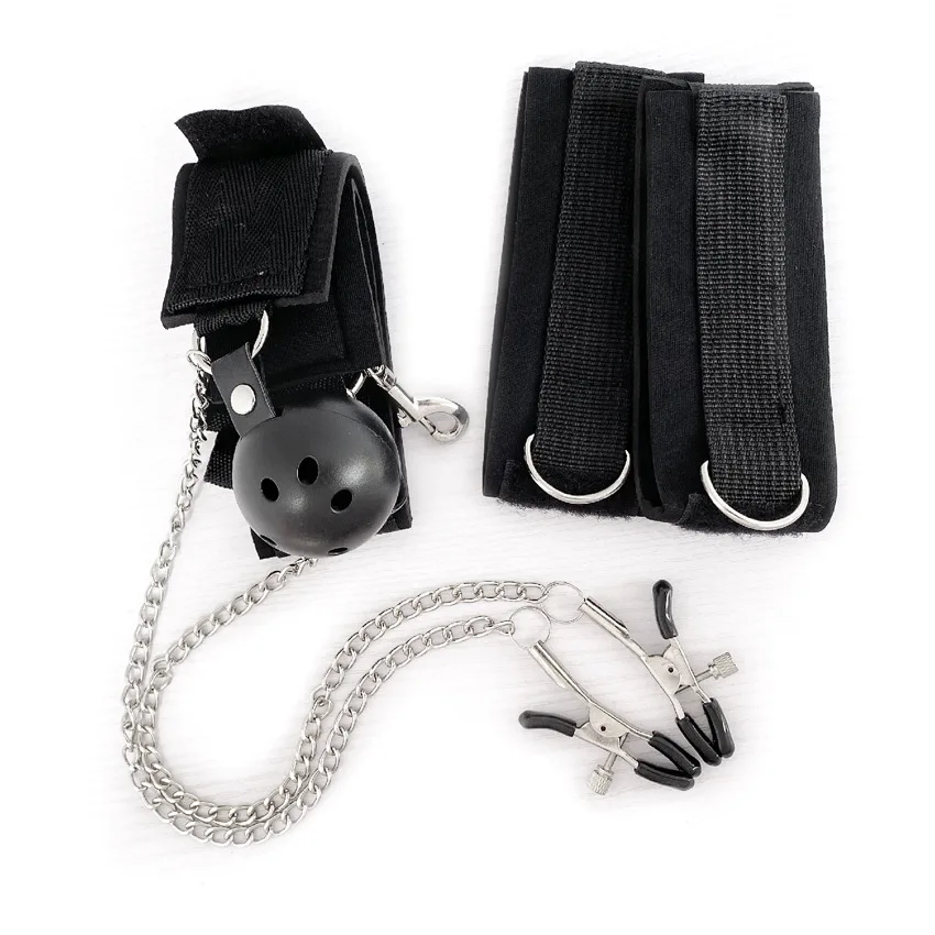 Female Nipple Clamp BDSM Handcuff Mouth Gag Couple SM Slave Hand Restraint Cuffs Bondage Gear Mouth Ball Bra Clip 18 Sex Toy Set