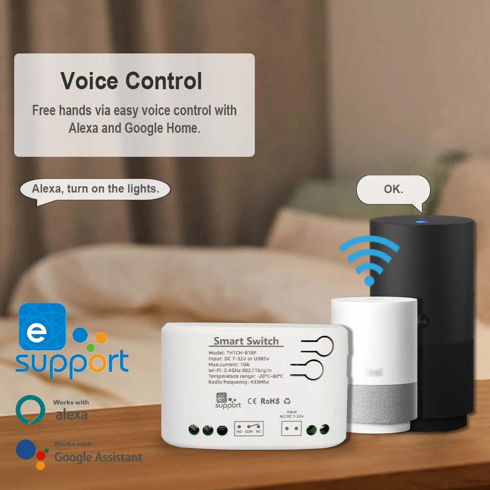 eWelink Smart Wifi Monitoraggio della temperatura e dell\'umidità Termostato Sensore Interruttore domotico Modulo relè 1CH Compatibile con Alexa