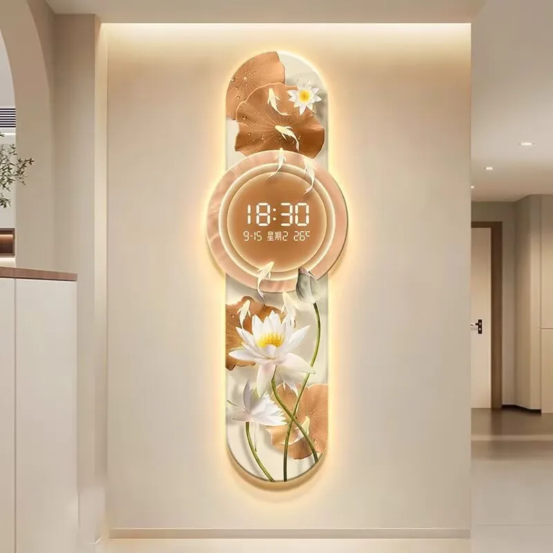 Modern digital clock lamp paintings, hall nine fish lotus flower paintings, clock murals, corridor wall lamp paintings