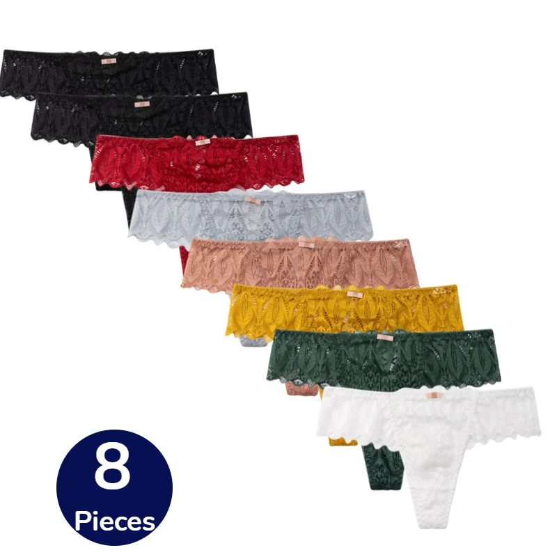BZEL 8PCS Modische Damenhöschen mit niedriger Taille, weich, einfarbig, mit Schleife, weiche Tangas, atmungsaktiv, bequem, G-Strings, im Angebot