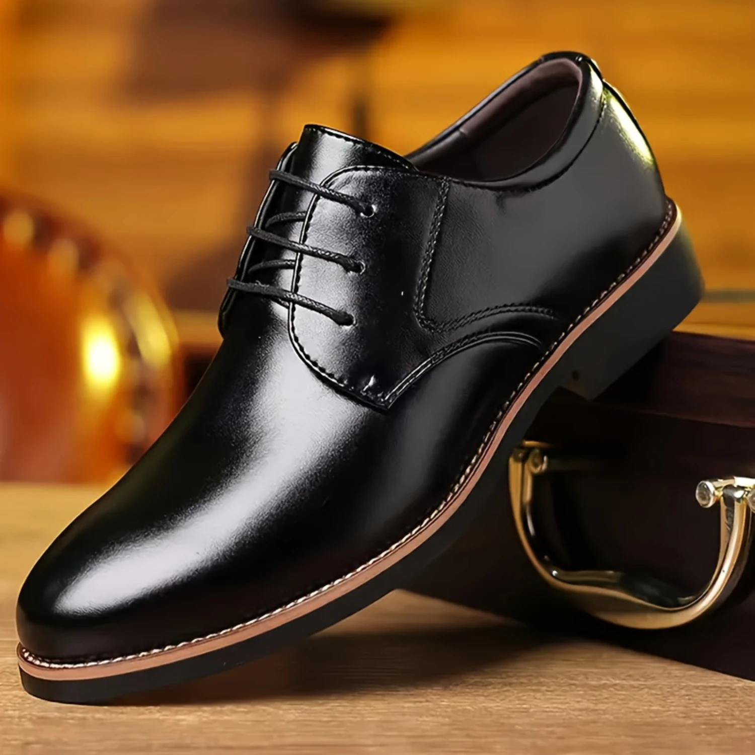 Men's PU Leather Business Shoes, Formal Dress Breathable Anti-skid Low-top Lace-up Shoes For Outdoor