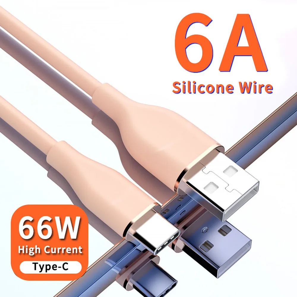 6A 66W Fast Charging USB C Cable Liquid Silicone Type C Data Cord For Xiaomi 13 12 Pro Samsung S22 S23 Ultra POCO F4 M5 Oneplus