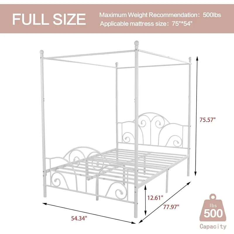 Metal Canopy Bed Frame Full Size with Headboard Footboard