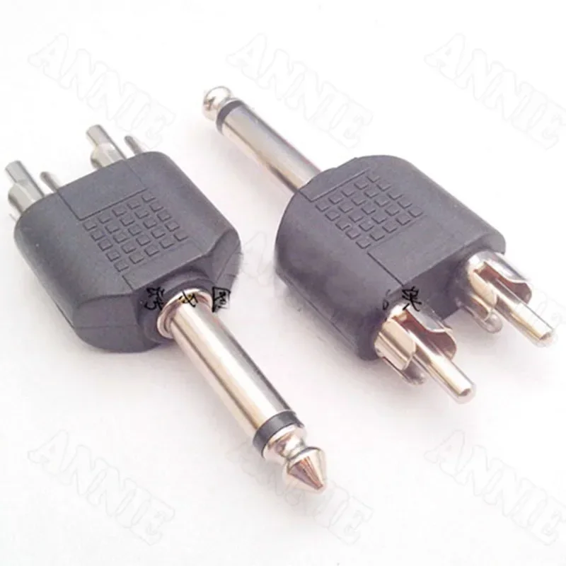 10pcs/lot Stereo Big Two Core Adaptor 6.35 Turn Double RCA Male /6.5 One-to-two Male-male