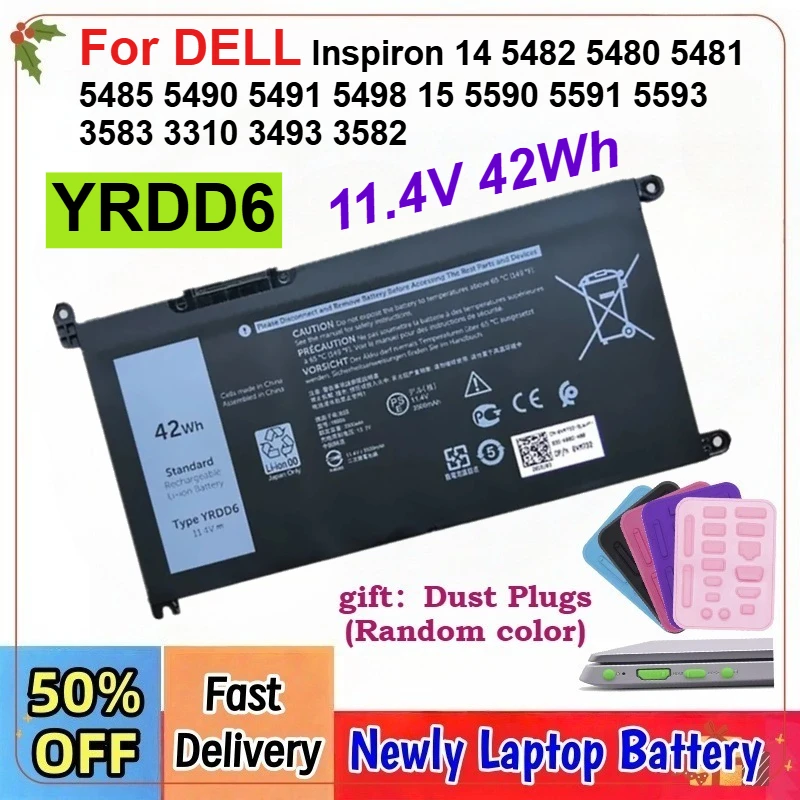 

Аккумулятор для ноутбука YRDD6 11.4V 42Wh для DELL Inspiron 14 5482 5480 5481 5485 5490 5491 5498 15 5590 5591 5593 3583 3310 3493 3582