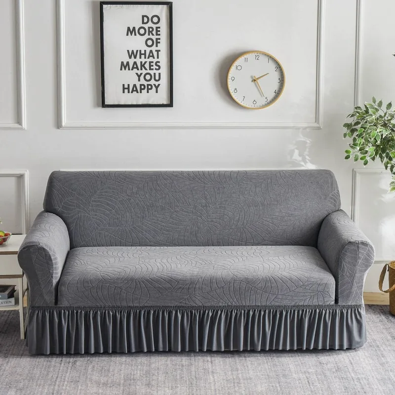 Skirt Hem Jacquard Sofa , Elastic Sofa , Full Coverage, Full , Nordic-style Sand Hair Cover, Anti-slip Fabric