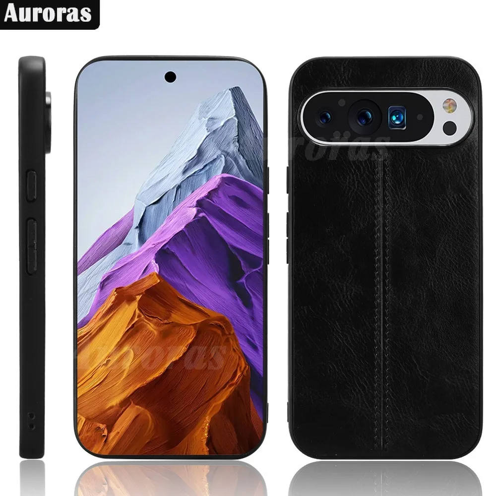 Auroras per Google Pixel 9 Case Retro linee di pelle di vitello guscio dello schermo pieghevole in pelle per Google Pixel 9 Pro Cover