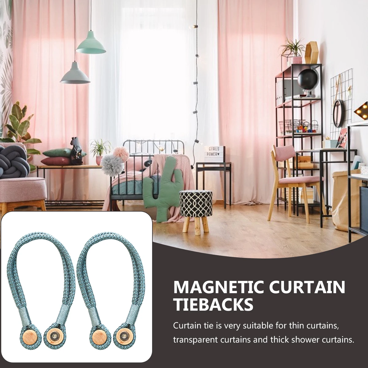 

2 Pcs Curtain Tiebacks Magnetic Holdback Straps for Draperies Suitable Thin Thick Shower Curtains Bedroom Living Room Office