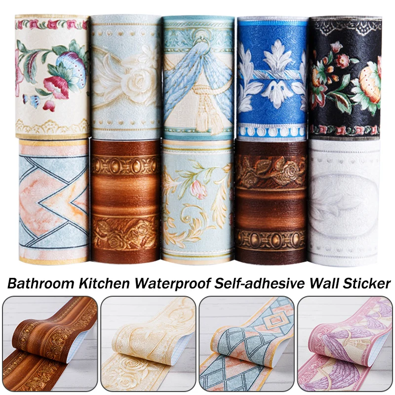 5 Meter PVC Self-Adhesive Border Pattern Sticker Wall Skirting Waistline Decor Waterproof Kitchen Bathroom Tile Wall Decals
