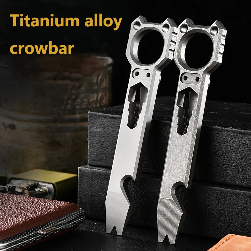 Titanium Legering Crowbarfles Opener Clip Sleutelhanger Sleutel Unboxing Multifunctionele Venster Gebroken Zelf Denfense Survival Edc Tool