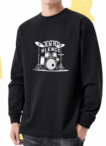 

Футболка для мужчин, осенне-Рождество, оверсайз, футболка с длинными рукавами и графическим рисунком, комплект барабанов, винтажная одежда 90-х годов, футболка с принтом в стиле хип-хоп, Рождество