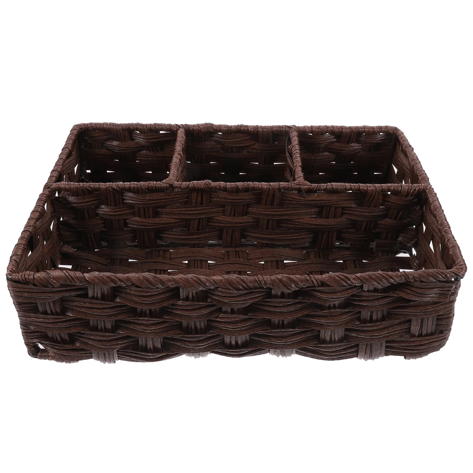 

Creative Imitation Rattan Woven Storage Basket Coffee Color Four Compartments Desktop Organizer Home Kitchen Bathroom Living