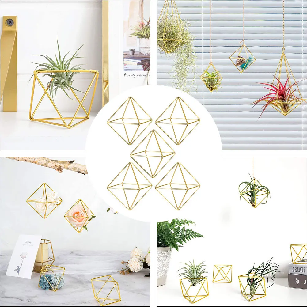 

5pcs Air Plant Stand Geometric Mini Metal Display Holder For Home Decor Bedroom Living Room Office Wedding Gift Use