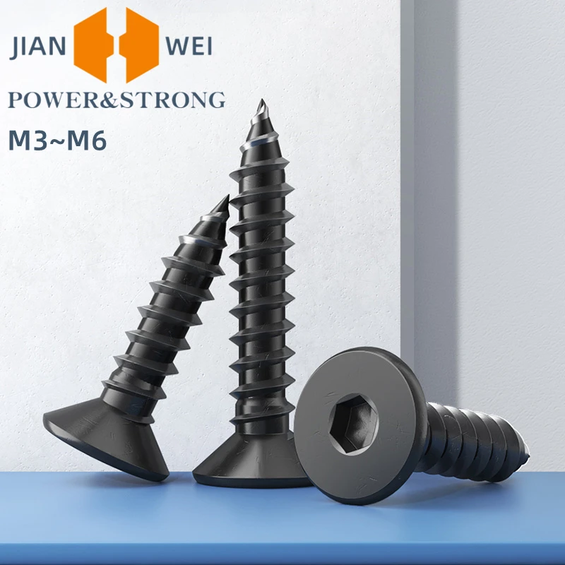 M3 M4 M5 M6 Flat Head Socket Hexagon Self-tapping Screws 8.8 Grade Alloy Steel Black Countersunk Self Tapping Screw