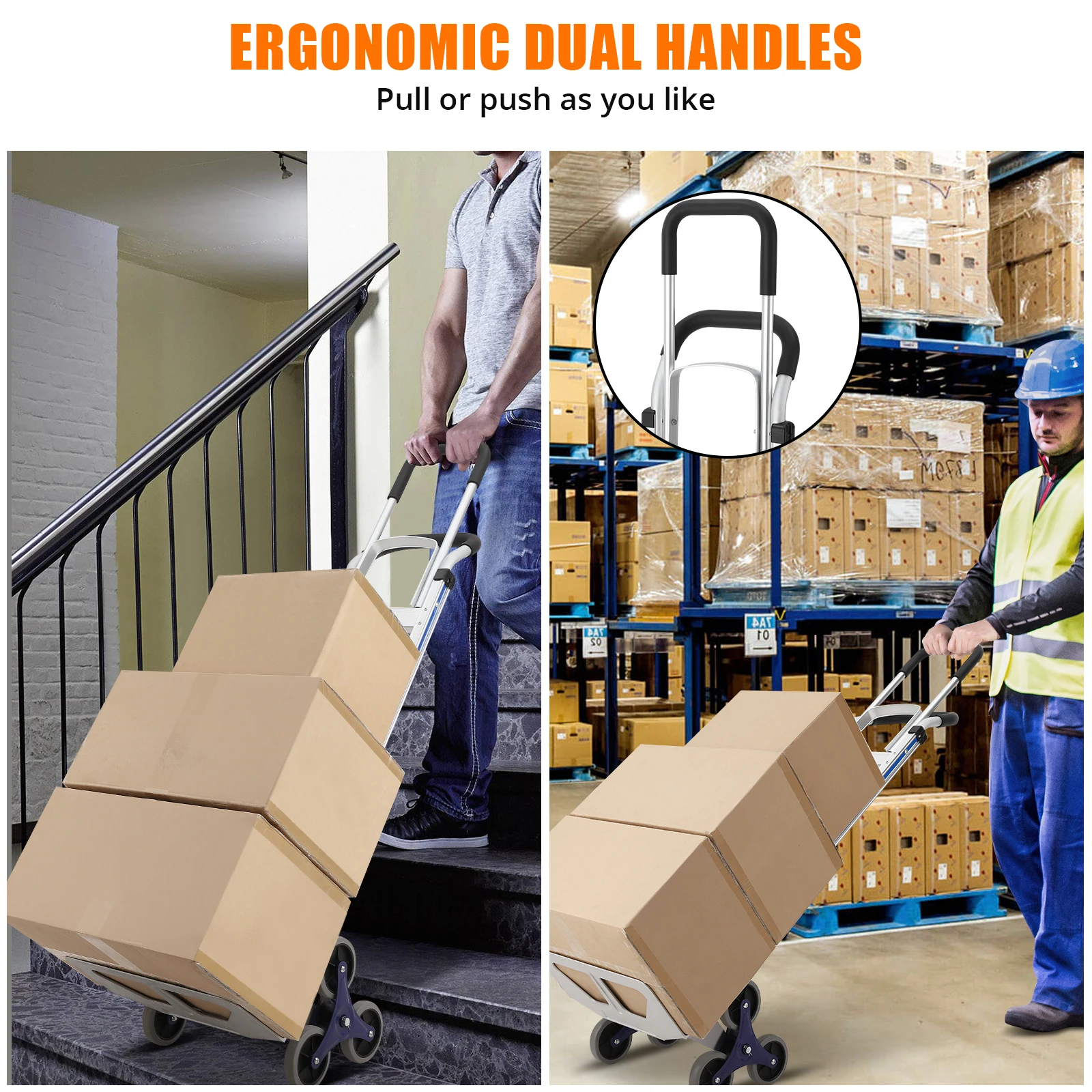 شاحنة يدوية من الألومنيوم، سعة تحميل 200 كجم، شاحنة يدوية صناعية شديدة التحمل ودولي لنقل المستودعات