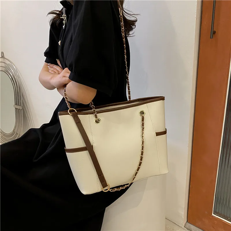 Fashion Big Bag 2024 Women's New Leisure Simple Chain Tote Bag Large Capacity Portable Versatile One Shoulder Commuter Bag