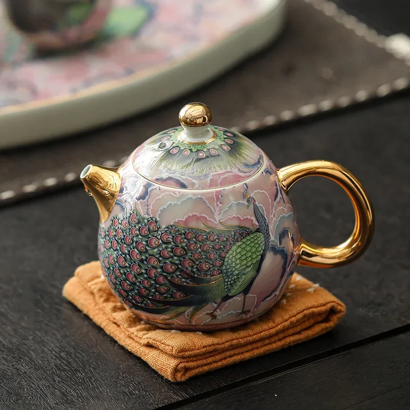 Chinese Style Enamel Dragon Egg Pot Household Teapot Teacup Colorful Luxury Container Set Kung Fu Tea Set Gift Box High-end Gift