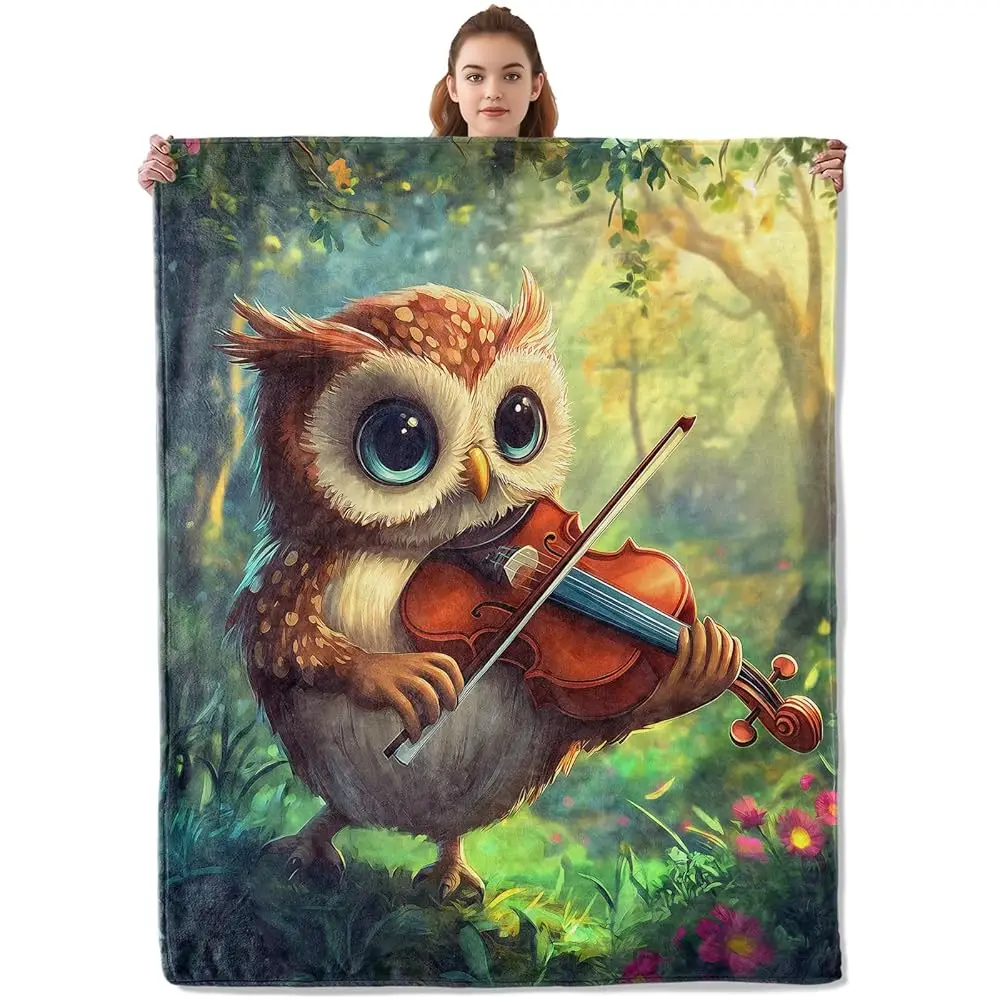

Owl Violin Blanket, Soft & Warm Flannel Throw - Cozy Plush Lightweight Blankets For Travel, Decor, Bedroom, Office, Sofa For