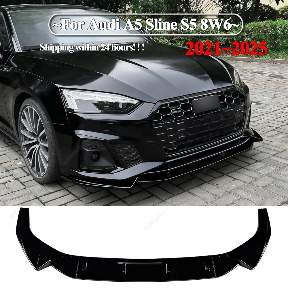 

Car Front Bumper Lip Spoiler Splitter Diffuser Protector Lower Blade For Audi A5 Sline S5 8W6 2021-2025 ABS Black Bodykit Tuning