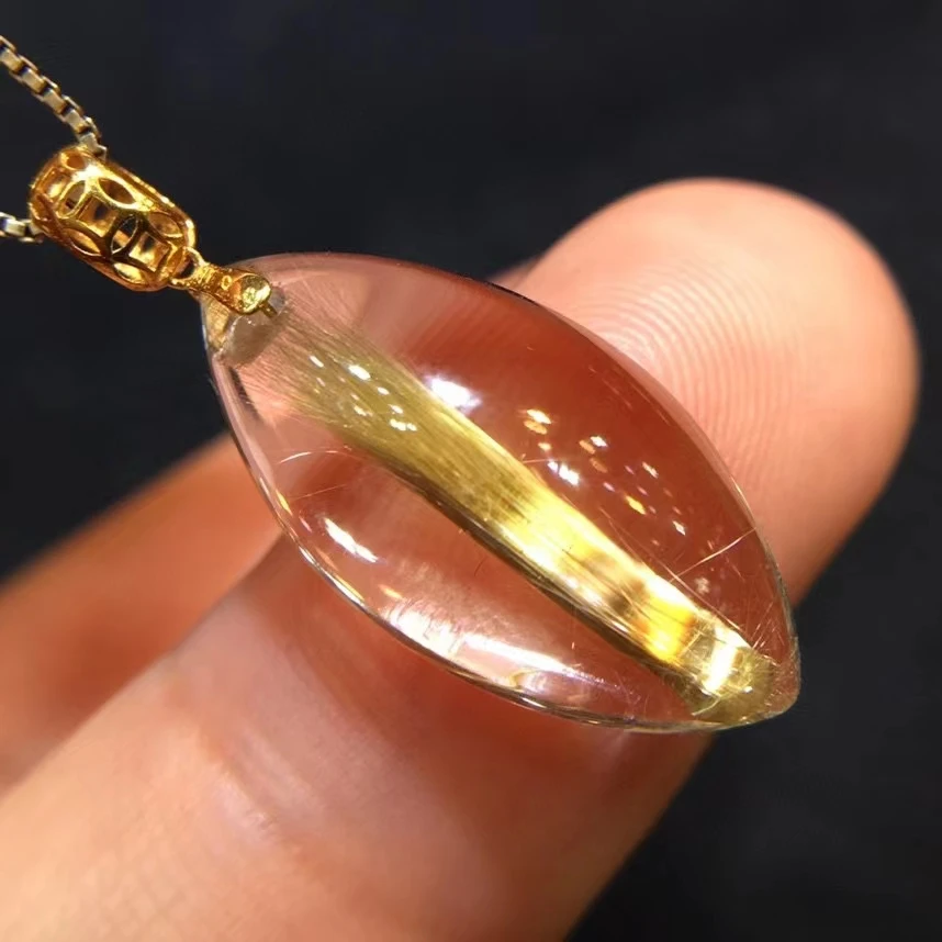 

Natural Gold Rutilated Quartz Pendant Necklace Jewelry 20.2*10.3*5.7mm Water Drop Yellow Rutilated Women Men AAAAAAA