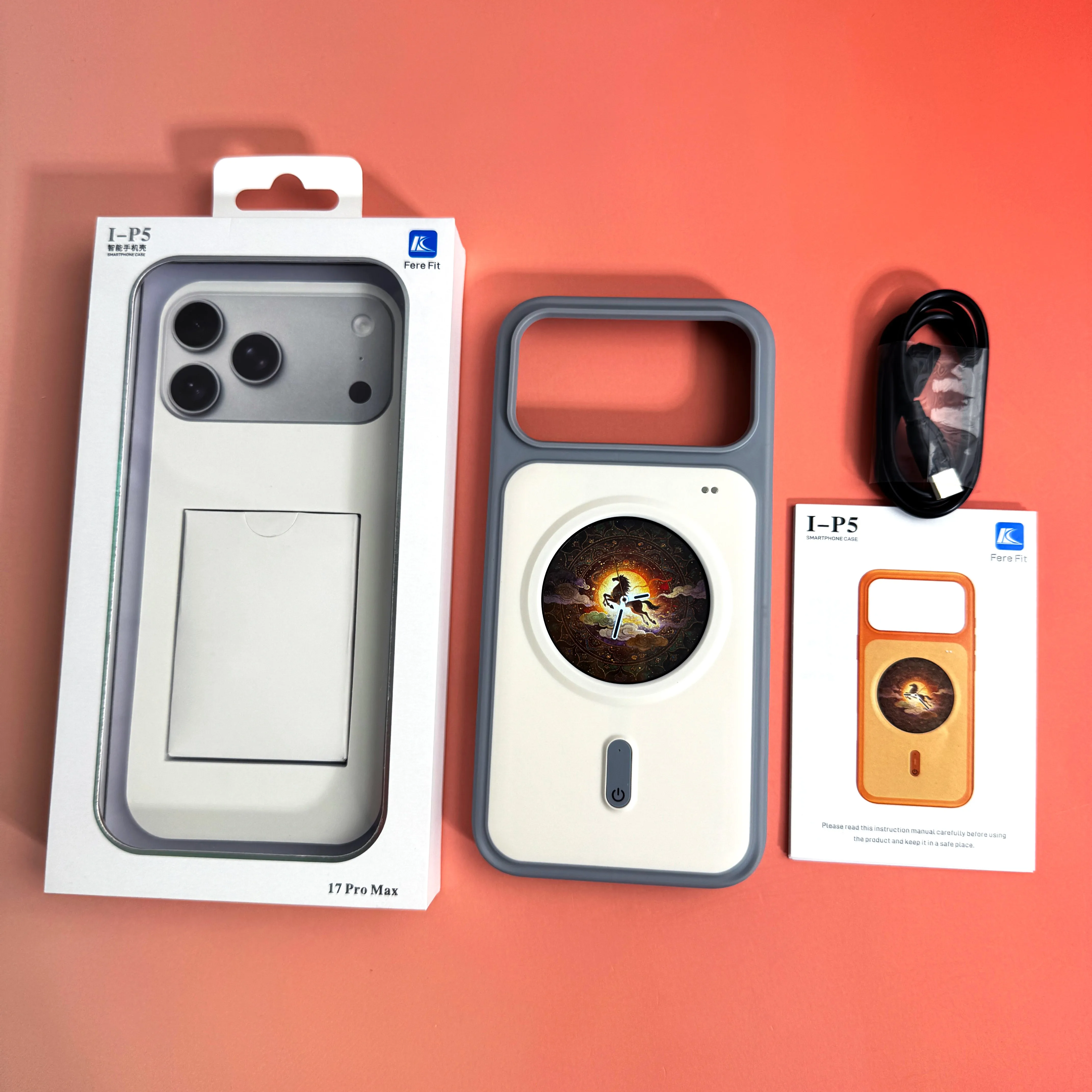 New Smart Phone Case Back Equied with Big Round Screen Download Switch Various Wallpaper Images For Iphone 17 Pro Max view 2